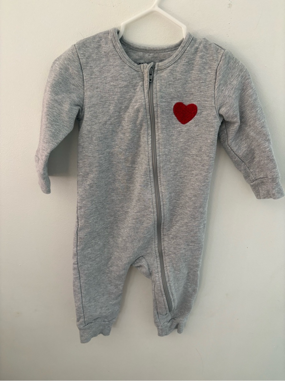 Petit Lem Gray One-Piece Romper with Red Heart 12 months